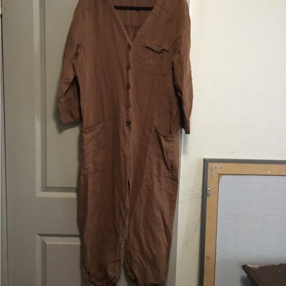 Zara Brown Button-Up Jumpsuit
